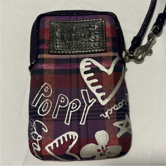 Coach Handbags - COACH Poppy Tartan purple plaid wristlet purple pink